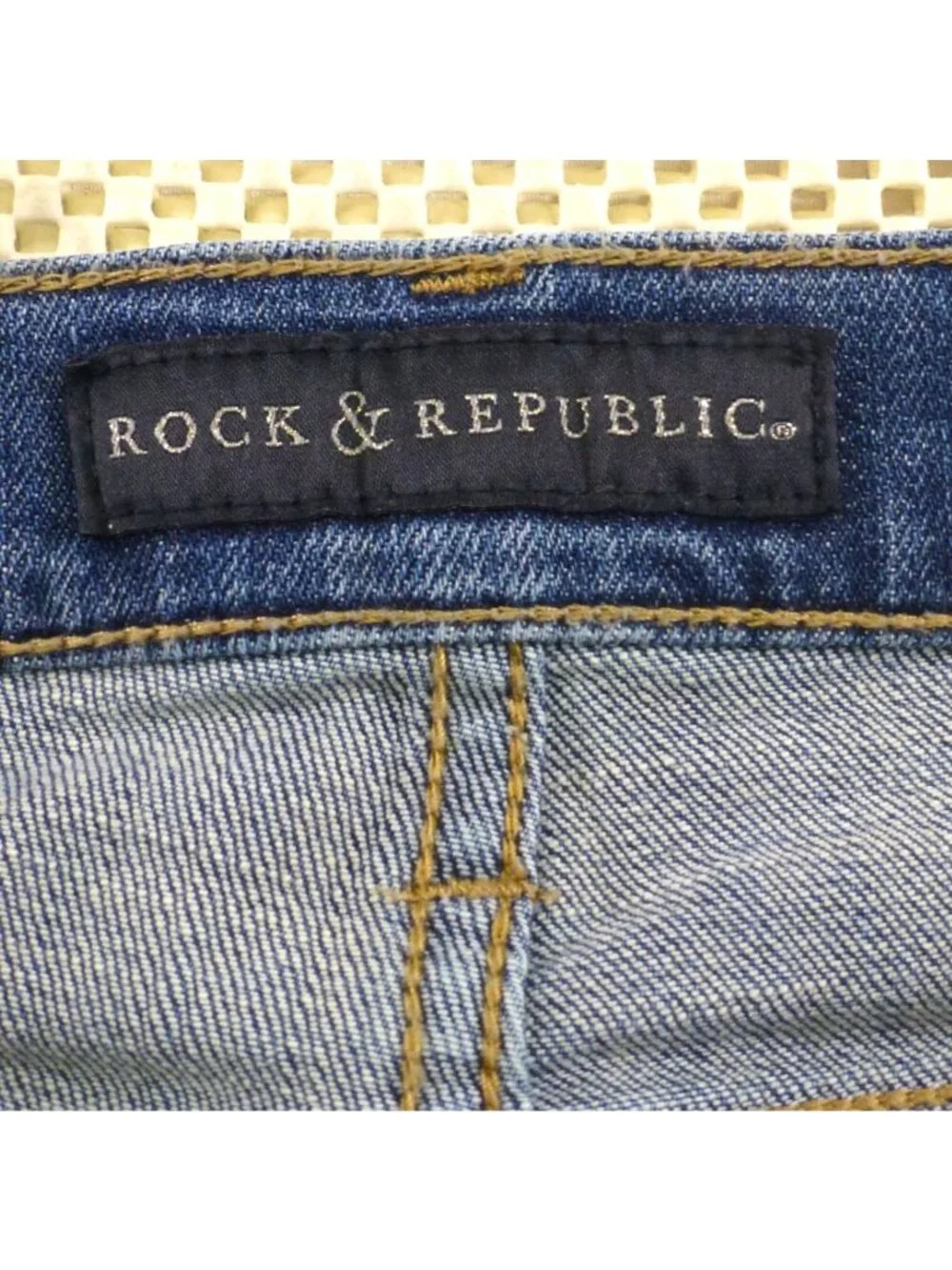 Rock & Republic Womens Blue Jeans W/ Rhinestone Side Stripes 34" Waist 30" Insea - Picture 11 of 15